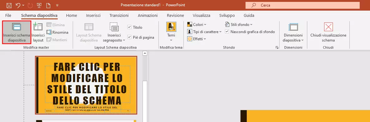 Creazione del secondo schema diapositiva in PowerPoint 365