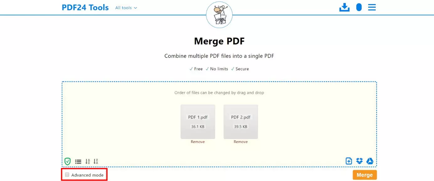 PDF24 Tools: i file PDF caricati