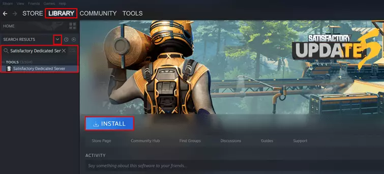 Client di Steam: installazione del server dedicato per Satisfactory