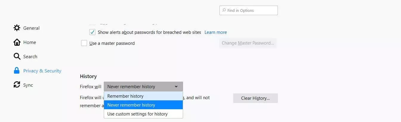 Menu di Firefox “Privacy e sicurezza”