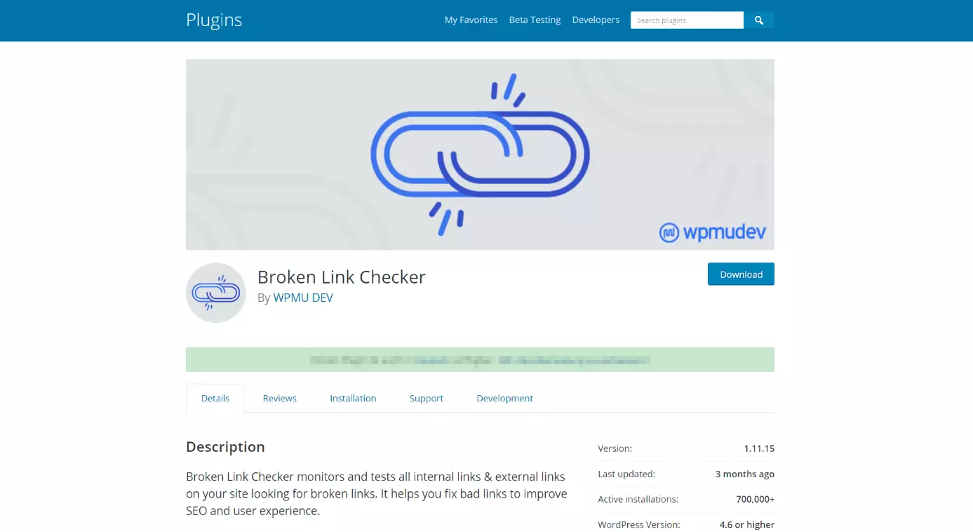 wordpress.org: pagina dei plugin con “Broken Link Checker“