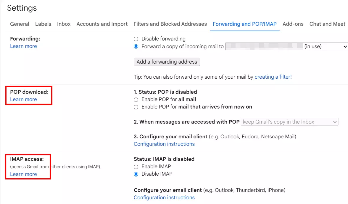 Impostazioni di configurazione per POP, IMAP, SMTP-Auth su Gmail