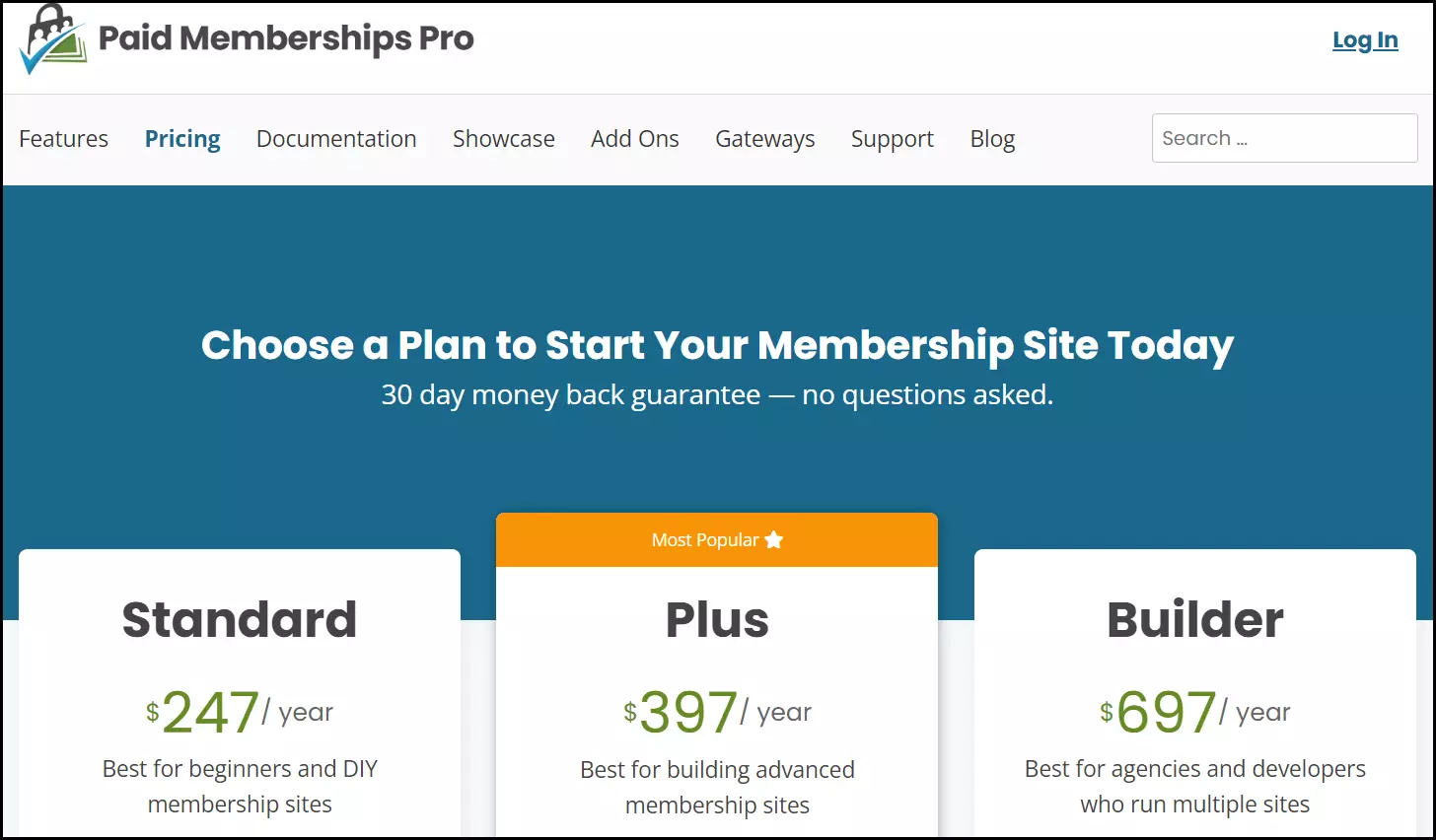 Il sito WordPress del plugin Paid Membership Pro