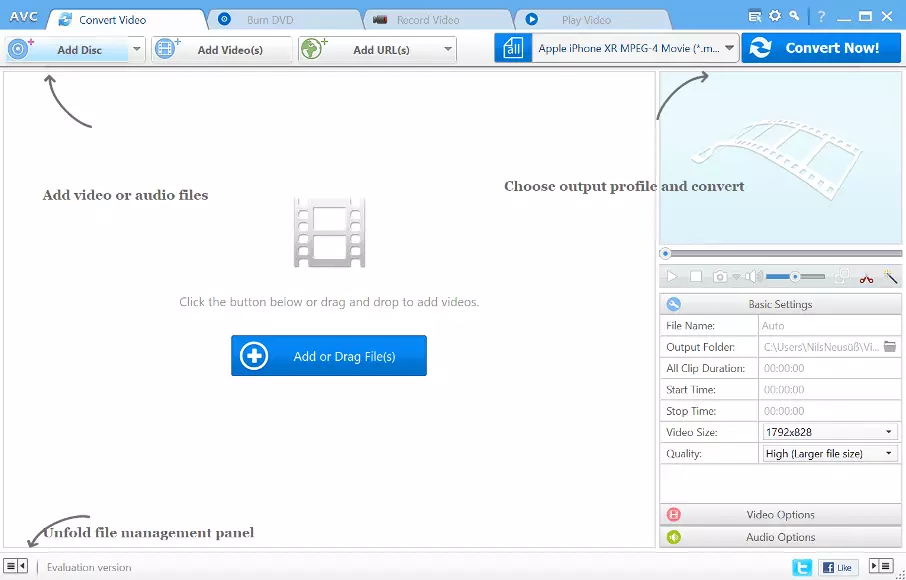 L’interfaccia utente di Any Video Converter