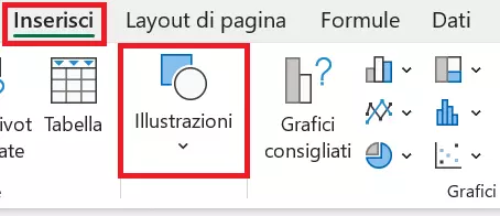 Menu Excel: inserisci illustrazioni