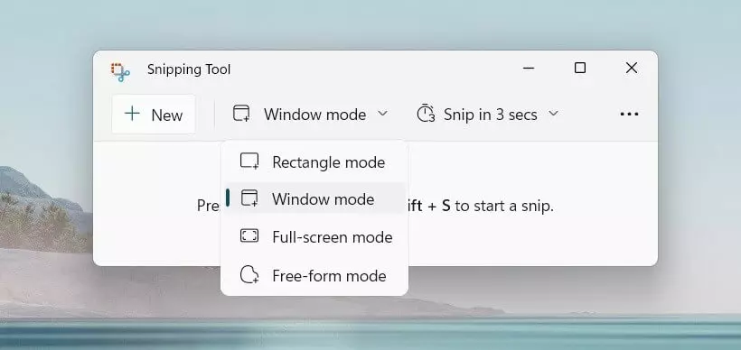 Menu di selezione dello Strumento di cattura (Snipping Tool)