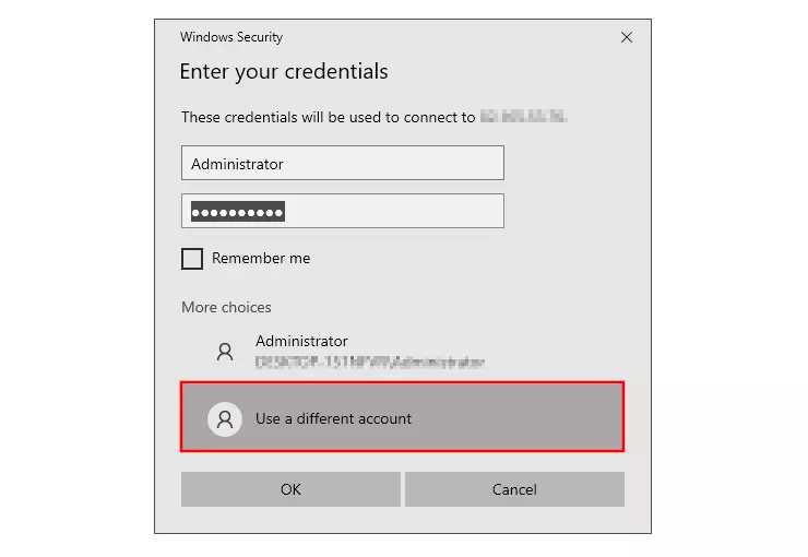 Accesso remoto Windows: inserimento delle credenziali