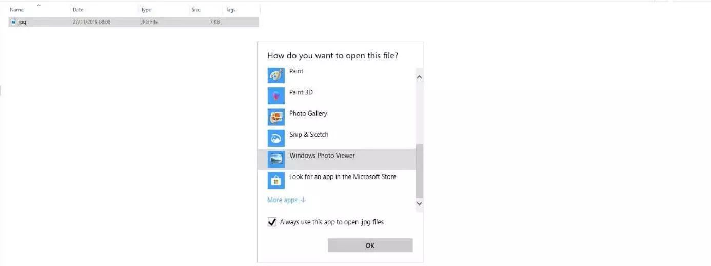 Finestra di dialogo Windows 10 “Come vuoi aprire questo file?”