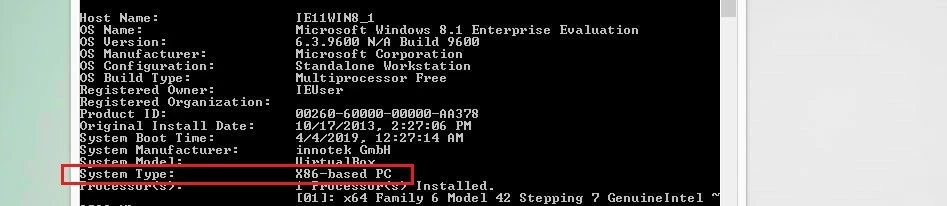 Prompt dei comandi di Windows: output del comando “systeminfo”