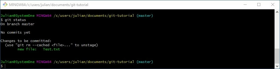 Git Bash: verifica dello stato dopo le modifiche alla copia di lavoro