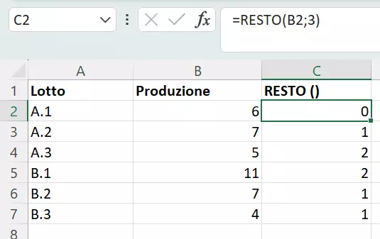 Excel: calcolo delle quantità residue