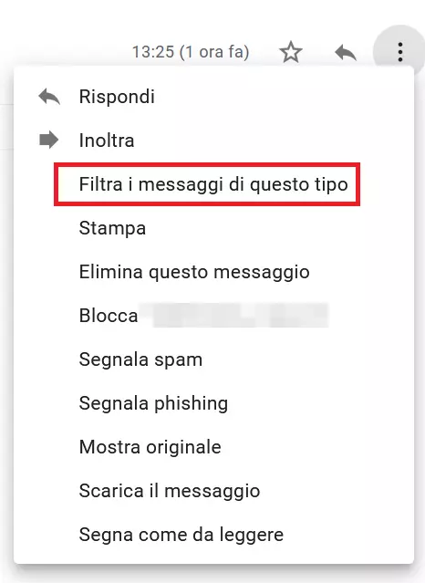 Menu contestuale di Gmail