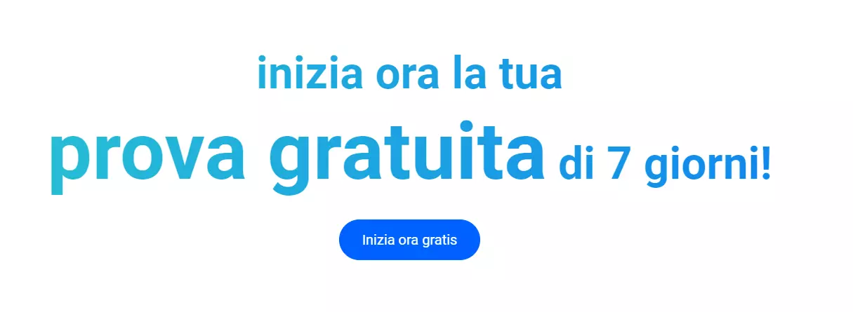 Classica CTA in basso al centro: "inizia ora gratis"