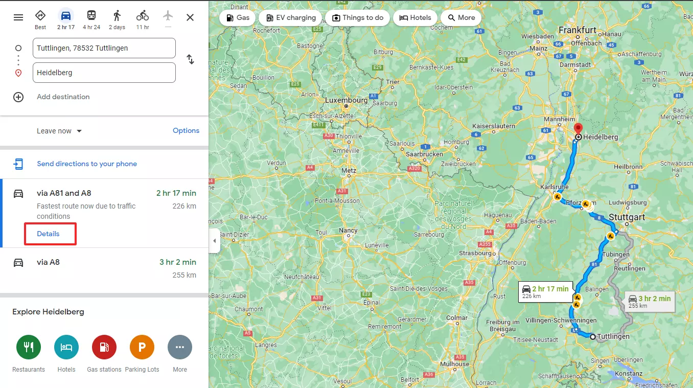 Screenshot di un percorso in Google Maps