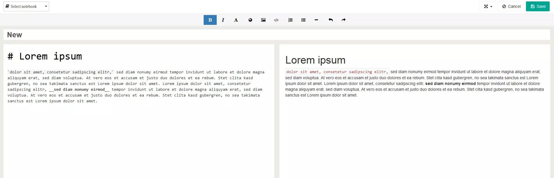 Versione online del Markdown editor Laverna