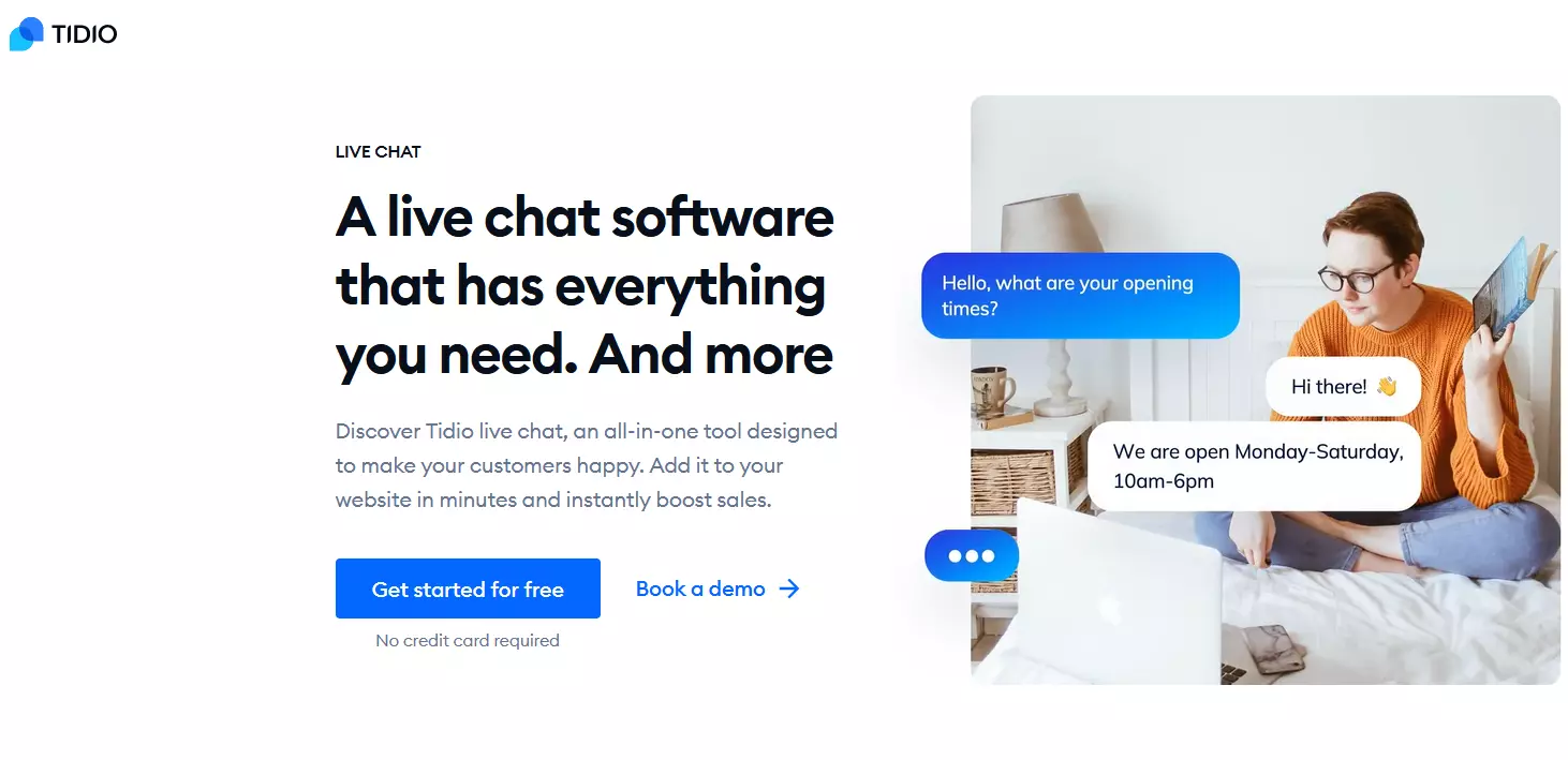 Sito web del software di live chat Tidio