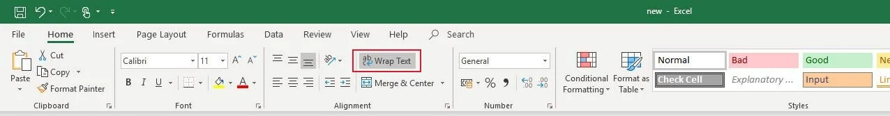 Scheda “Home” in Excel 2016