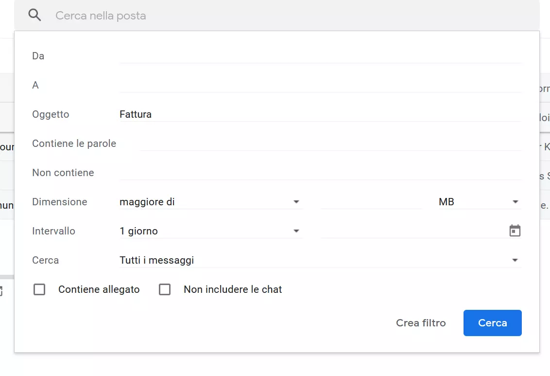 Opzioni di ricerca e filtro in Gmail