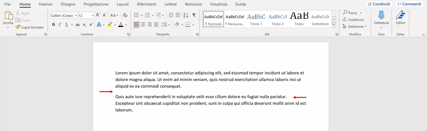 Interruzione di riga e paragrafo in Word