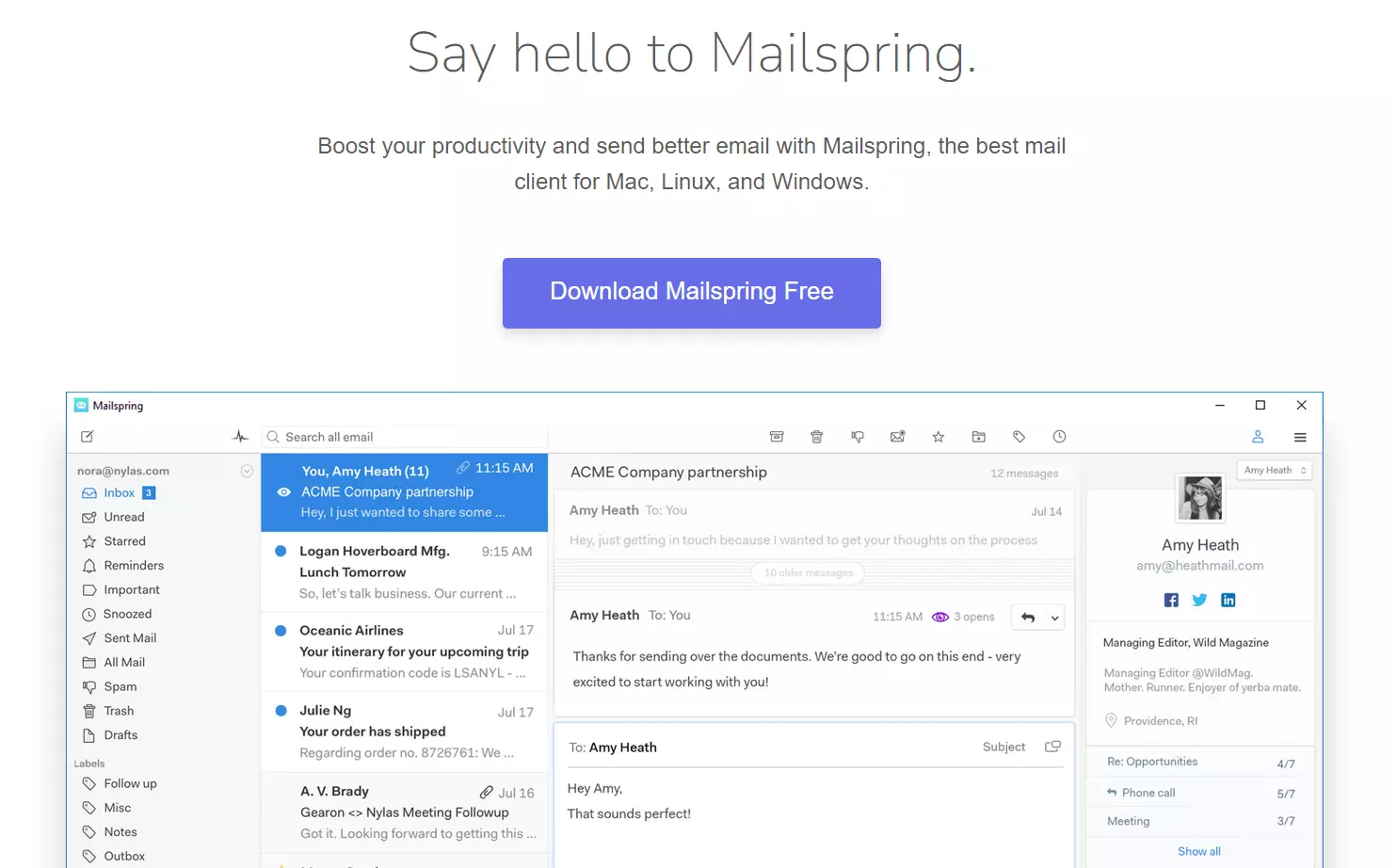 Screenshot del sito di Mailspring