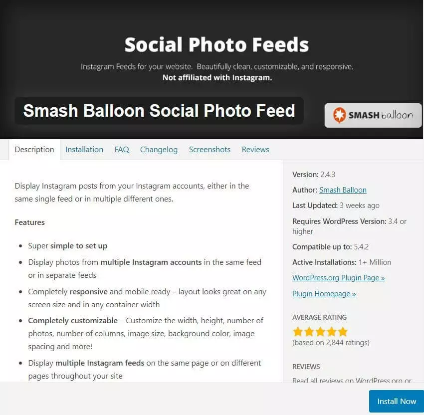 Plug-in Instagram per WordPress: Smash Balloon Social Photo Feed