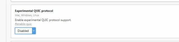 Menu delle funzionalità sperimentali di Opera: protocollo QUIC