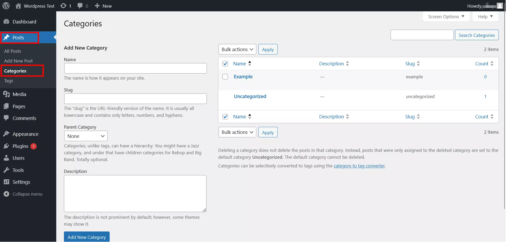 Visualizzazione delle categorie nella bacheca di WordPress