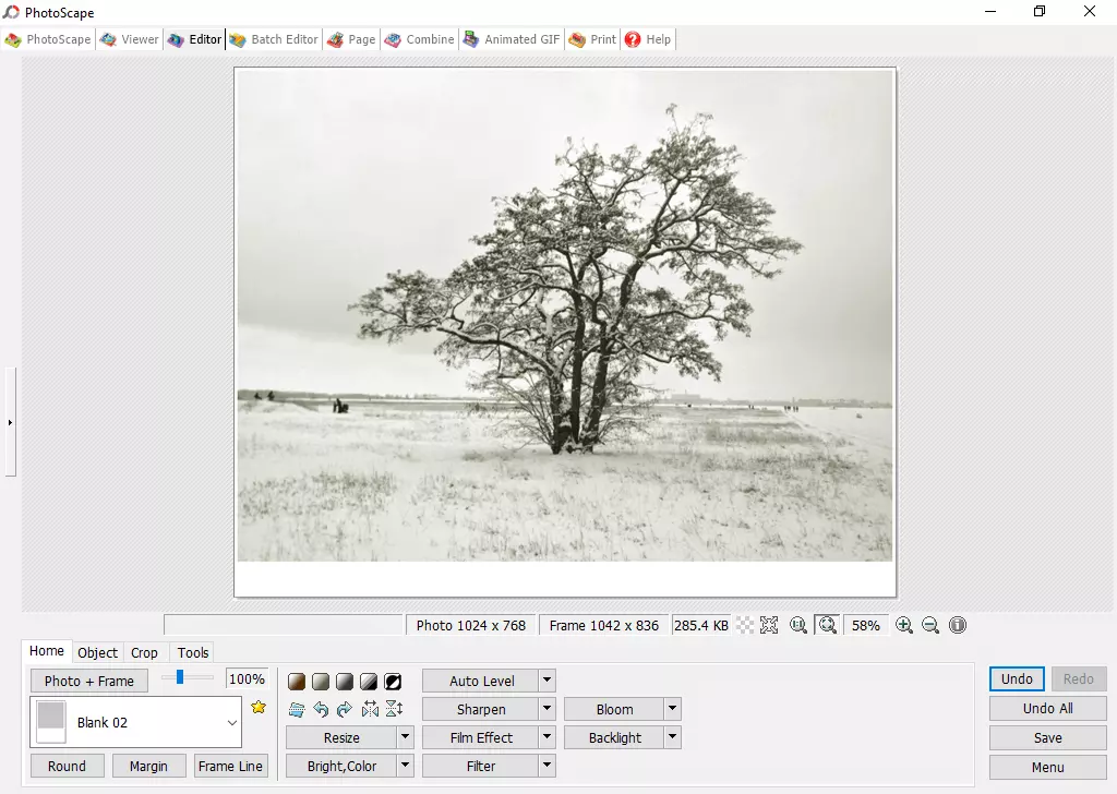 Screenshot dell’editor di Photoscape