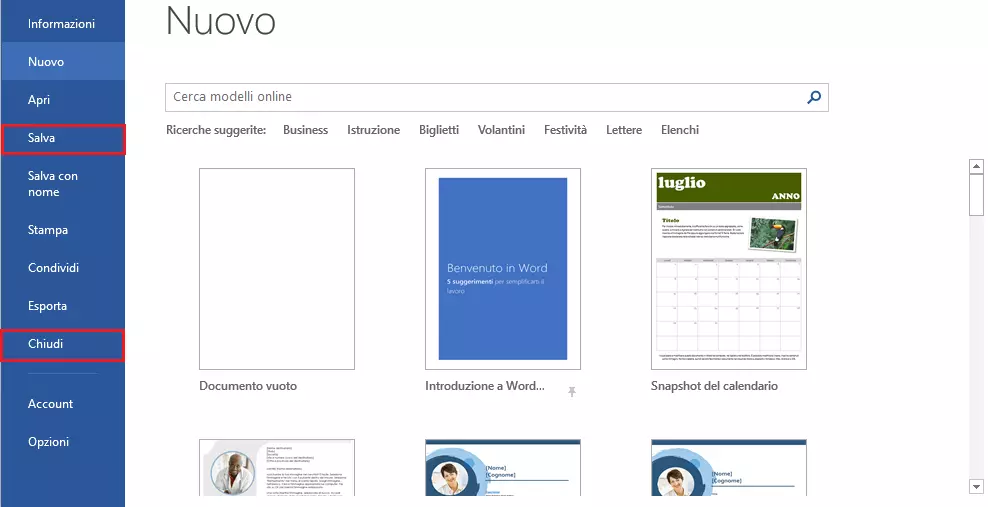 Salvare e chiudere il file Word