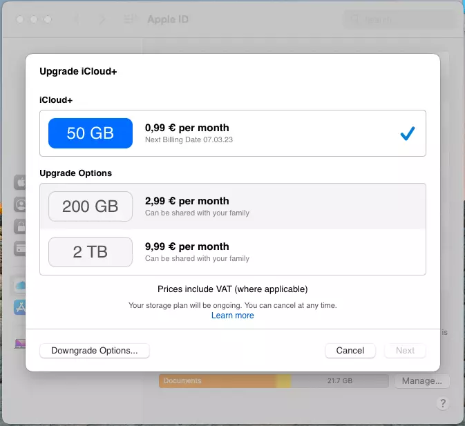 Aggiornamento di iCloud a iCloud Plus sul Mac