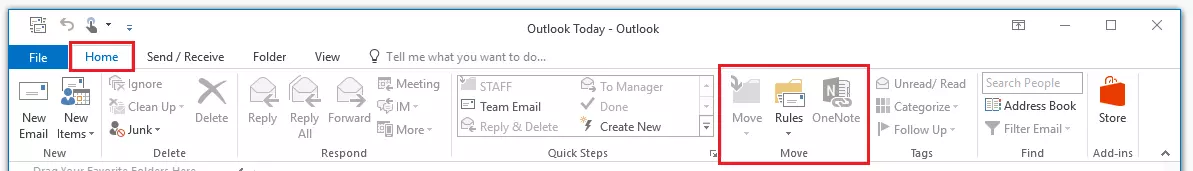 Menu di Outlook: “Home”