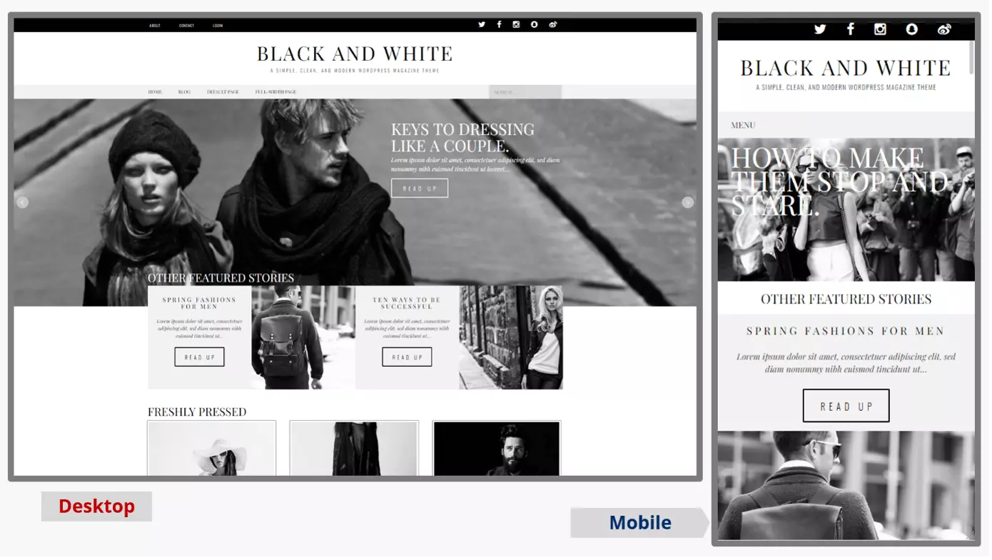 Screenshot del tema del blog WordPress Black and White