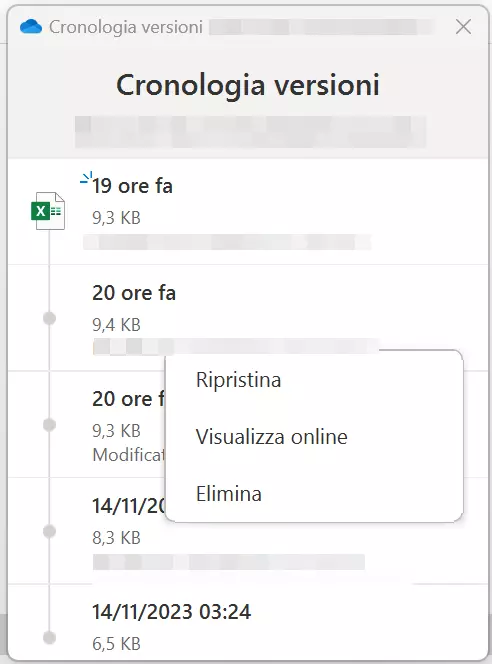 Cronologia versioni di un file Excel in OneDrive