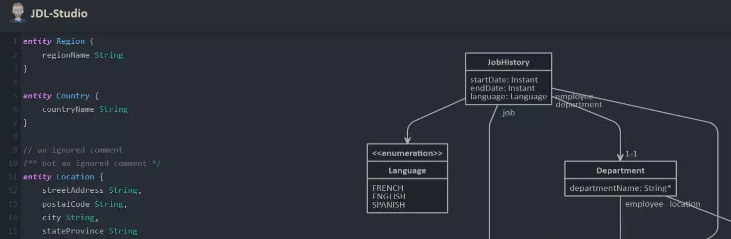 JDL-Studio: esempi di entità