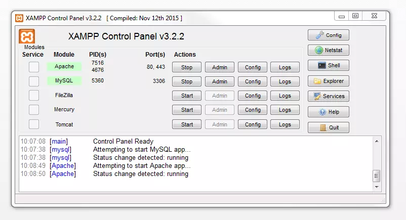 Il pannello di controllo di XAMPP