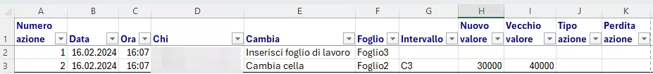 Excel: cronologia mostrata in un foglio di lavoro separato