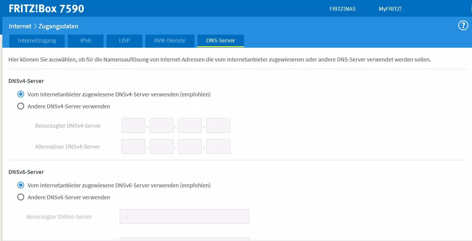 Impostazioni DNS nell’area di amministrazione di un Fritz!Box