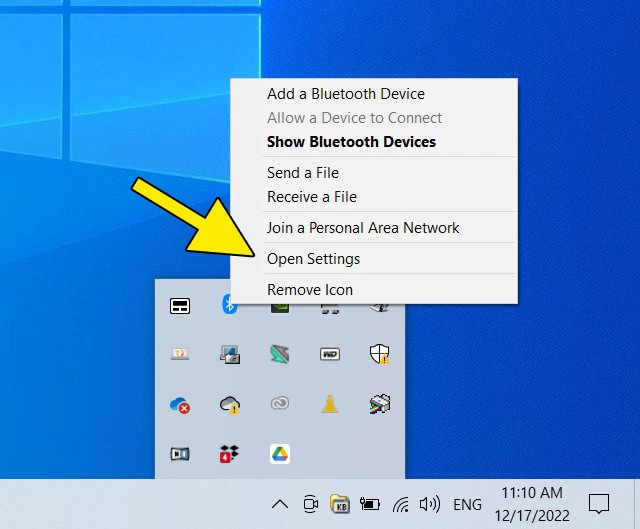 Screenshot di Windows 10: voce del menu contestuale “Apri impostazioni”