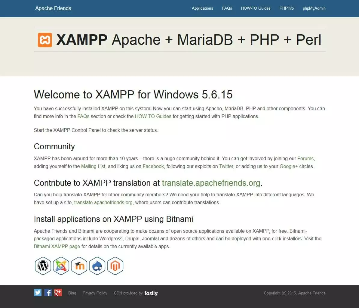 Dashboard del localhost di XAMPP