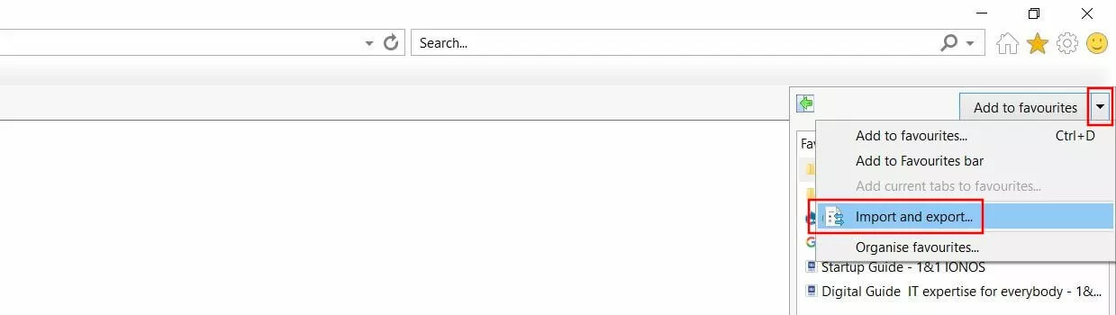 Menu “Preferiti” in Internet Explorer 11