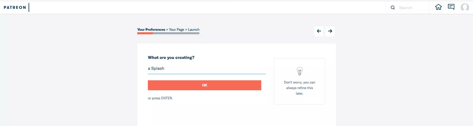 Procedura guidata per la configurazione di una pagina creator