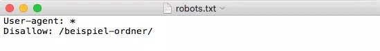 Screenshot di un file robots.txt in cui l’accesso a una cartella è bloccato