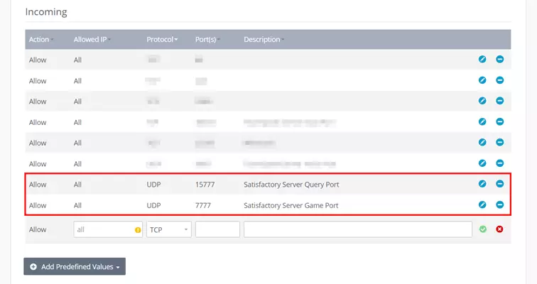 Satisfactory: apertura delle porte del server nel Cloud Panel di IONOS